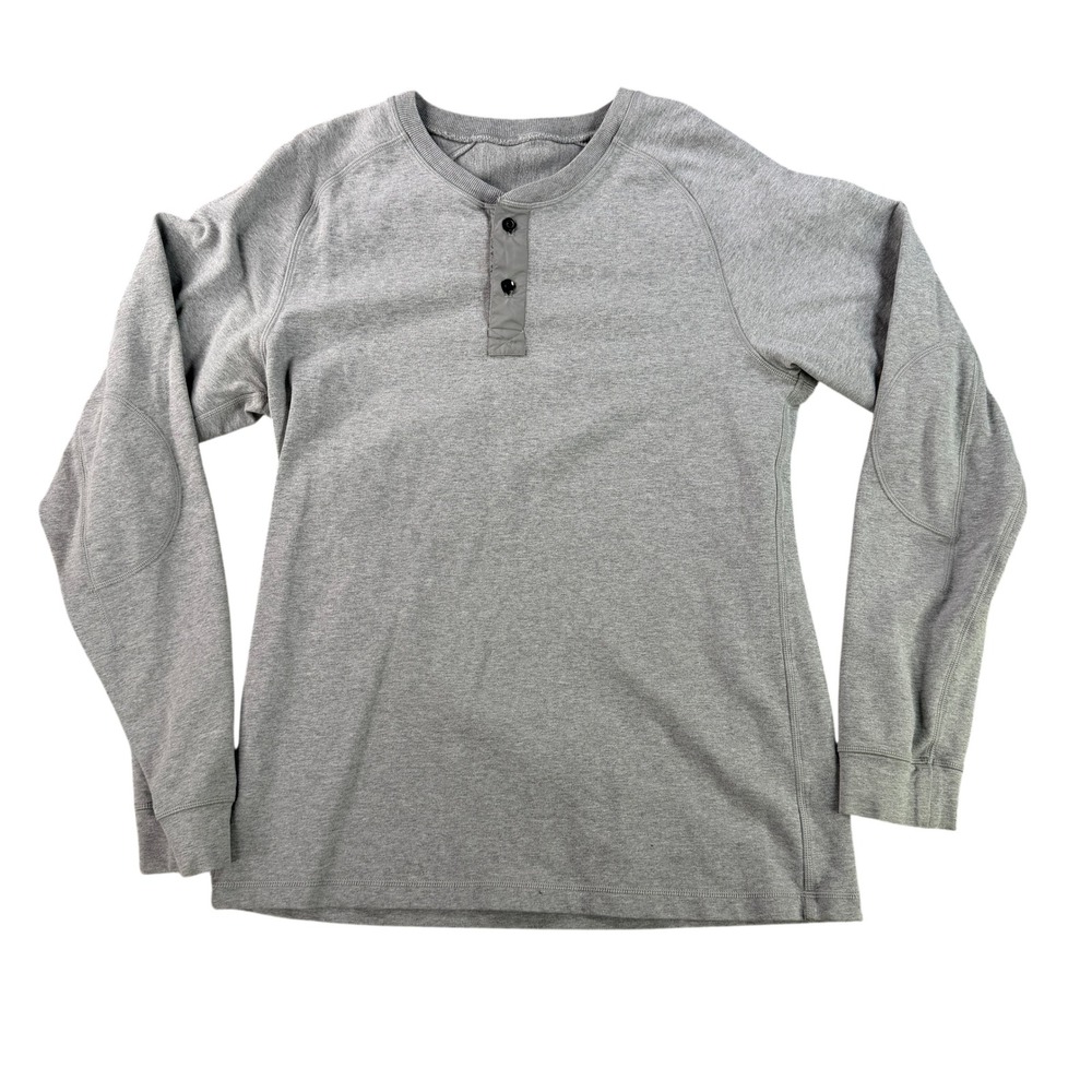 Lululemon‎ Henley Shirt Mens Medium Gray Elbow Patches Raglan Athleisure